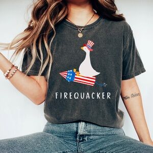 Fourth of July funny goose “Firequacker” Tee